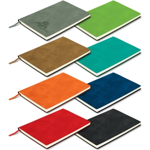 A5 notebook with soft touch cover, shown in a range of colours