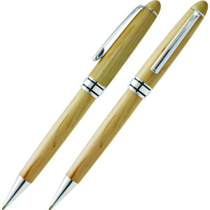 natural maple timber twist action pen with silver fittings