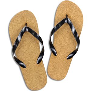 cork thongs with black straps