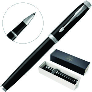 quality metal Parker rollerball pen in black with chrome fittings