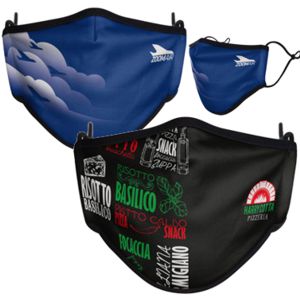 full colour sublimation printed fabric face mask with double layer cotton lining