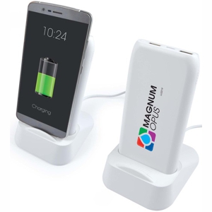 wireless power bank and charging station, printed with a custom logo