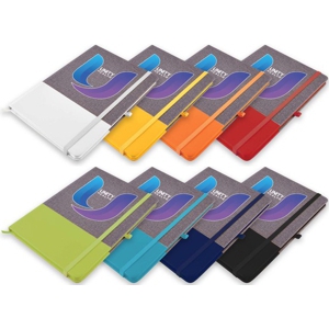 A5 notebook with combinded contrast colour PU and heather look cover shown in full colour range available.