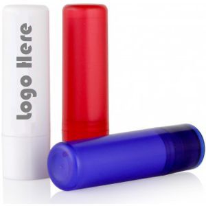 white, red and blue lip balm shown with 1 colour print